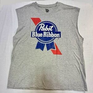 Pabst Blue Ribbon Sleeveless Tank Top Shirt Men's Large Gray Graphic Print Logo